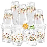 KOPOOEOE 100 Pcs Spring Flower Plastic Party Cups Disposable 12oz Floral Wildflower Drinking Cups for Spring Floral Themed Birthday Party Supplies