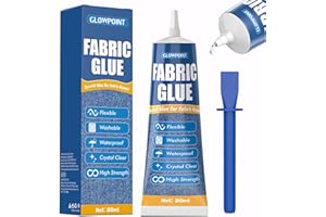 GLOWPOINT 80ml Fabric Glue, Extra Strong Fabric Glue for Clothes, Crafts, Upholstery, Material, Textile, Felt, and Badges, Clear, Machine Washable, No Sew Permanent Bond Fabric Adhesive 1 Pack