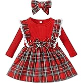 Gakizon Baby Toddler Girl Fall Winter Clothes Christmas Outfit Xmas Plaid Dress Christmas Dress