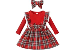 Gakizon Baby Toddler Girl Fall Winter Clothes Christmas Outfit Xmas Plaid Dress Christmas Dress