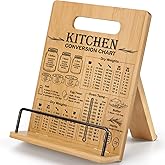 Bamboo Cookbook Stand for Kitchen Counter, Recipe Book Holder with Measurement Conversion Chart, Adjustable Cookbook Holder, Essential Accessories Women Gifts for Valentines Day Birthday