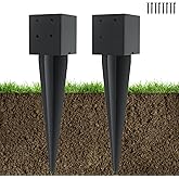 POSTYBAY 2 Pcs 4"x4" Fence Post Anchor Ground Spike 16"(Actual 3.6"x3.6") Heavy Duty Metal Fence Post Anchor with Black Powder-Coated for Deck,Fence,Porch,Railing,Mailbox