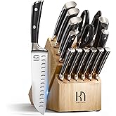 KnifeSaga Knife Set with Block, Japanese 15 PCS Ultra Sharp Ktichen Knives Set, High Carbon Stainless Steel Knife Block Set with Sharpener, Professional Knives with Ergonomic Handle for Home Chefs