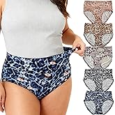 WhilyeePam Women's Plus Size XL-5XL Underwear Leopard Print Panties Briefs 5 Pack High Waist Ladies Undies for Woman