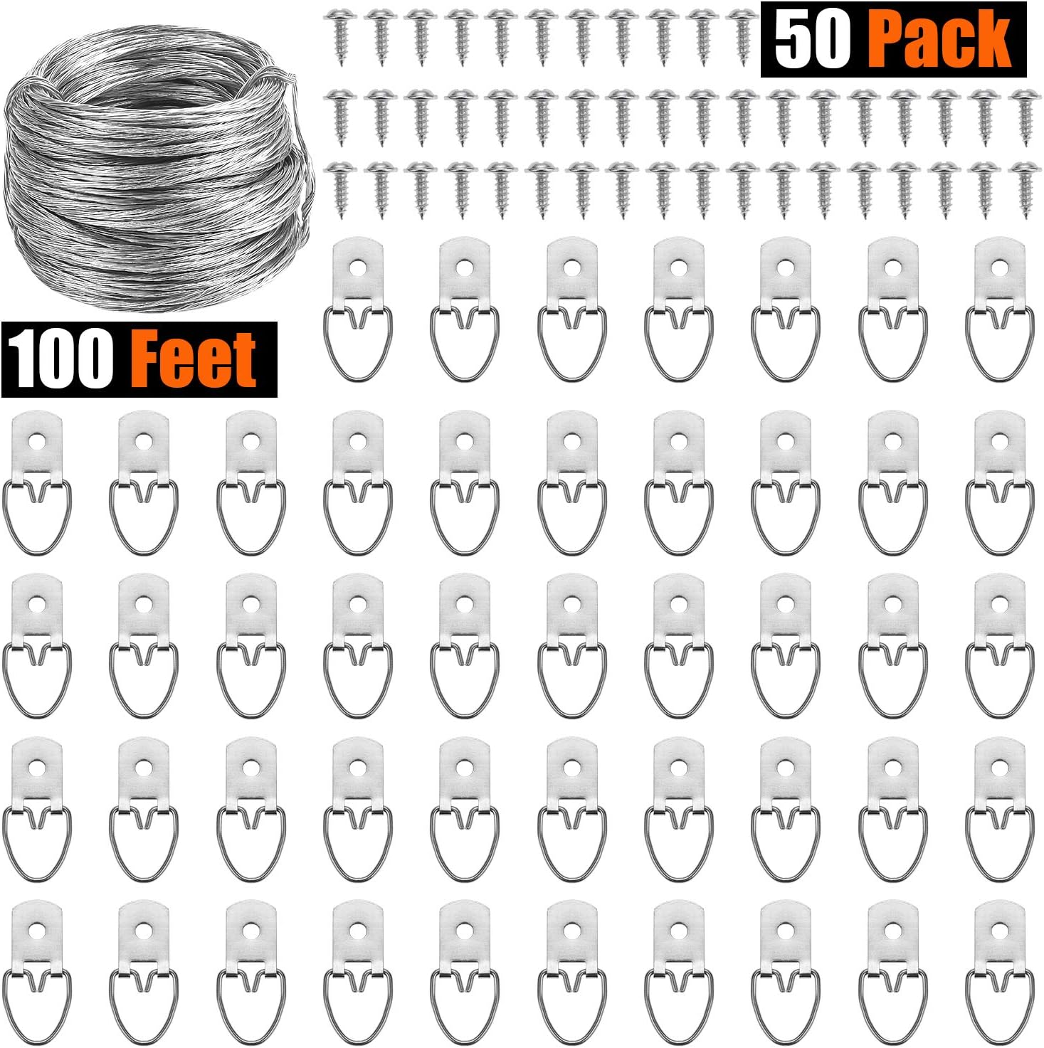 Powlankou Picture Hanging Kit Including 50 Pcs DRing Picture Hangers