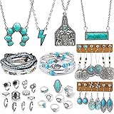 IFKM 47 PCS Silver Bohemian Jewelry Set With 4pcs