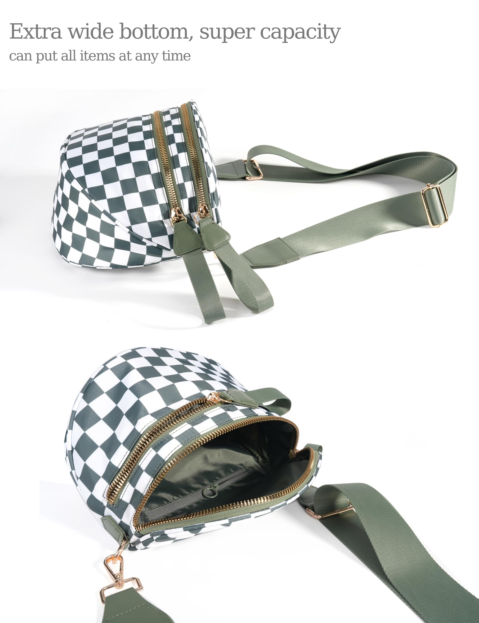 Spacious Checkered Nylon Crossbody Bag Bum Bag Checkered Handbags Wallets for Women
