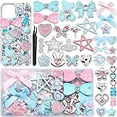 BELICEY Junk Case Charms Y2K Bow Big Charm for Junk Cases 3D Pink Star Butterfly Charms for Phone Case Blue Heart Flower Bear for Customizing Cute DIY Craft