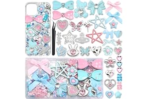 BELICEY Junk Case Charms Y2K Bow Big Charm for Junk Cases 3D Pink Star Butterfly Charms for Phone Case Blue Heart Flower Bear