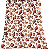 Football with Maple Leaves Flannel Throw Blanket Soft Cozy Fall Blanket for Living Room Couch Sofa Bed 50 x 60 Inches