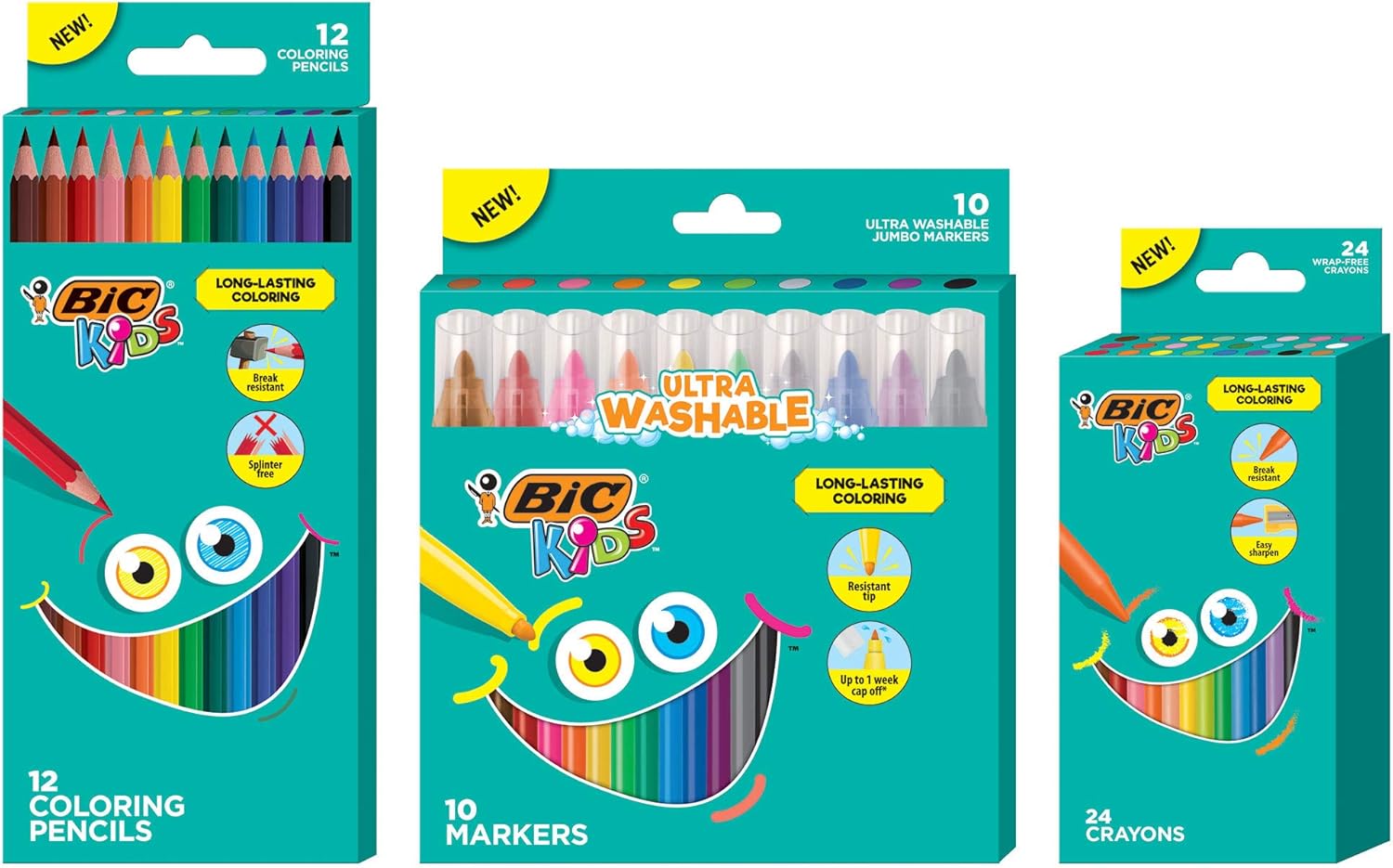 BIC Kids Coloring Combo Pack with Coloring Jumbo Markers, Pencils and Crayons, Assorted Colors, 46-Count: Office Products