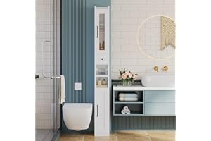 IRONCK Tall Bathroom Cabinet with Drawer and Door, 71" H Slim Freestanding Narrow Storage Cabinet with Adjustable Shelves, Re