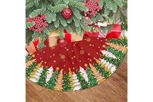 UYNFIDENT Classic Red and Green Christmas Tree Skirt 36 Inch Gold Snowflake Stars Pine Christmas Tree Skirt Mat Elegant Holiday Decor for New Year Xmas Party Decorations Home Yard Ornaments