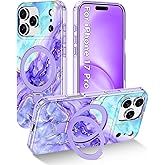 Shecaset for iPhone 17 Pro Case,[Compatible with MagSafe][Magnetic Invisible Ring Stand],Shockproof Protective Slim Women Girl Case for Apple iPhone 17 Pro 6.3 inch,Purple Marble