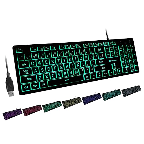 Desktop Computer Led Key Bord X9 Large Print Backlit Keyboard | Wired Light Up Computer Keyboard for ...