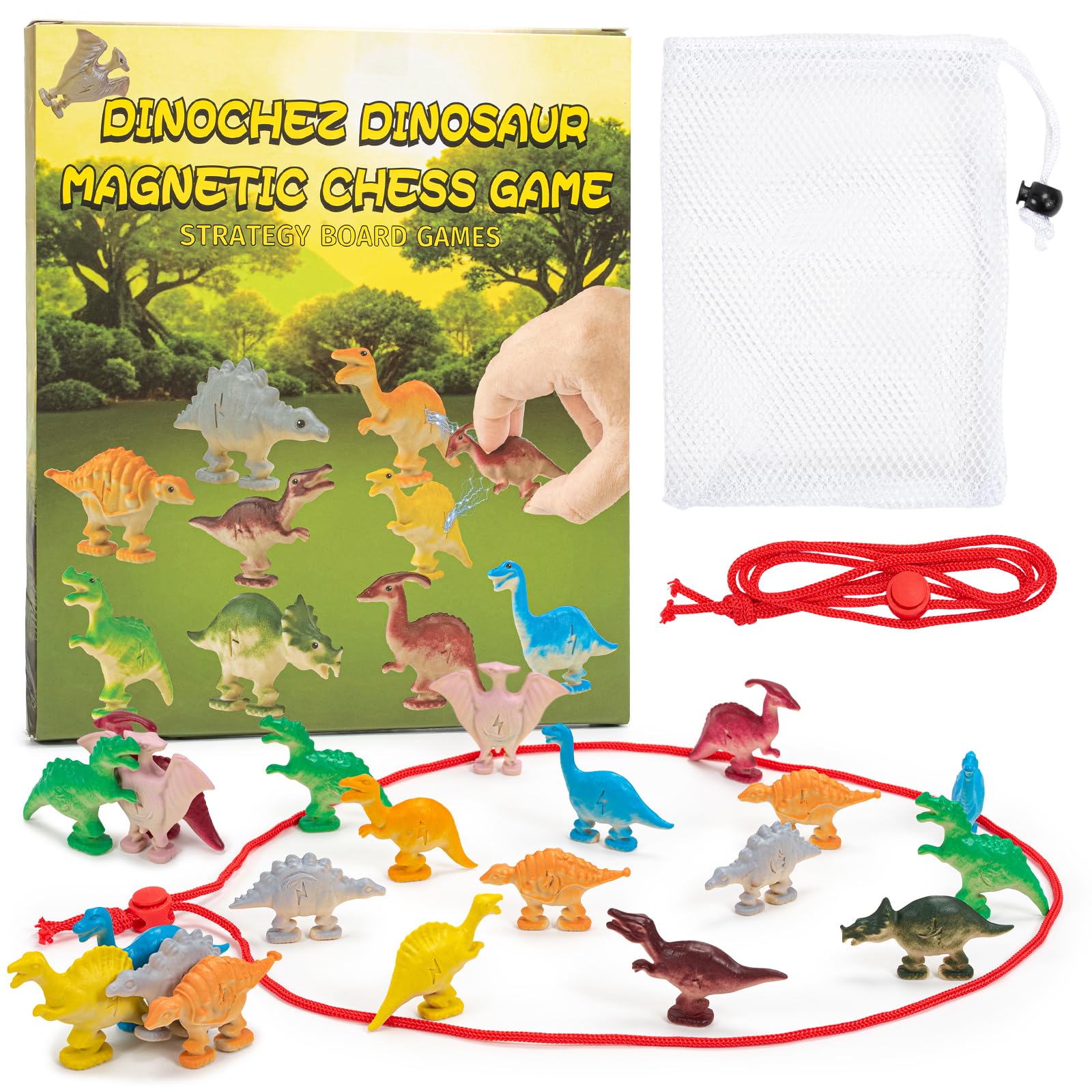Magnetic Chess Game, 20Pcs Dinosaur Stones Magnet Game with String & Storage Bag, Portable Travel Party Family Camping Desktop Strategy Board Games, Christmas Stocking Stuffers Gifts for Kids Family