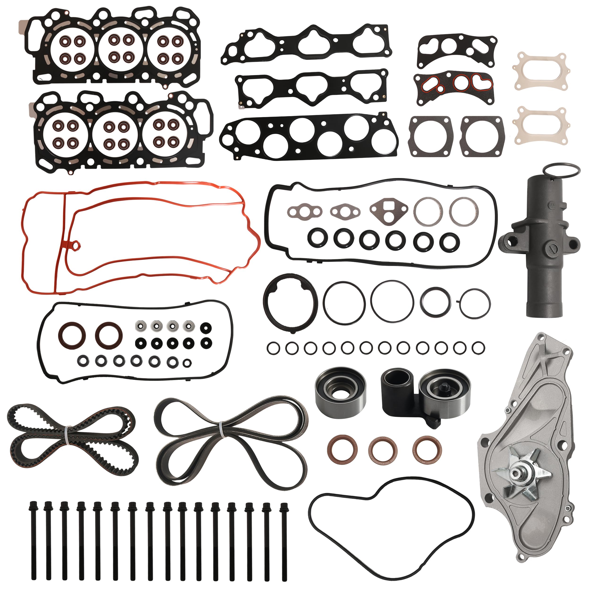 Photo 1 of MLS Engine Head Gasket Set (with Bolts) + Timing Belt Kit (with Water Pump) for Honda Accord Odyssey Crosstour Pilot Ridgeline 2008-2017, for Acura RDX TL 2009-2015, 3.5L V6, HS26509PT, 19200-RDV-J01