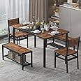 NAIYUFA Dining Table Set for 4-6 People,Industrial Dining Table with 2 Benches and 2 Chairs,Kitchen Table Set with Storage Rack for Dining Room,Saving Space,Rustic Brown