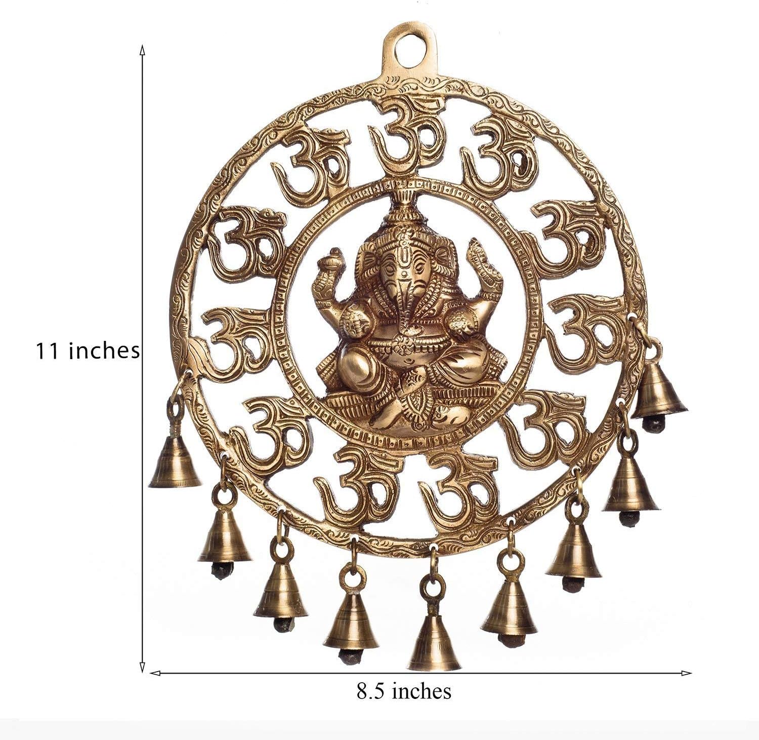 Handicraft Expert Brass Wall Hanging Om Ganesha with Bells Home Decor Showpiece (20.3 X 3.3 X 25.4 cm, 1.4 kg, Multicolour)