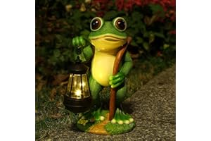 PAETAE Garden Statue Frog Outdoor Decor, Solar Patio Resin Garden Decor for Outside Yard Decorations Gift for Women, Mom, Grandma