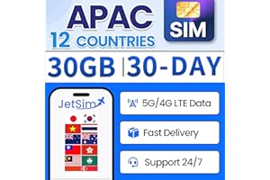 Pacific-Asia SIM Card, 30GB High-Speed 4G/5G Data in 12 Countries (Japan, South Korea, Vietnam & More), Easy to Use, Activate
