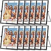 Hoteam 12 Pack 5 x 7 Inch Floating Frame Glass Photo Frame Collection Vintage Metal Minimal Ornate Easel for Pictures Photos Desk Tabletop Display (Black)