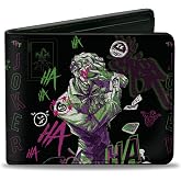 Buckle-Down DC Comics Bifold Wallet | Joker The Clown Prince of Crime Collage Black Multi Neon Billfold Credit Card and ID Slots Vegan Leather