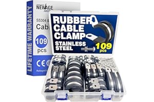 New Age America® 109pcs Cable Clamps & Bolts/Nuts/Washers/Allen Key | Black | 12 Sizes | 3/16" to 2" | 304 Stainless Steel & 
