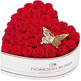 Flomoon 47-Piece Forever Flowers in Heart Shape Box, Valentine's Day Preserved Roses Gift for Her, Preserved Flowers Gifts for Mom Birthday Mother's Day, Rose Long Lasting That Last Over a Year, Red