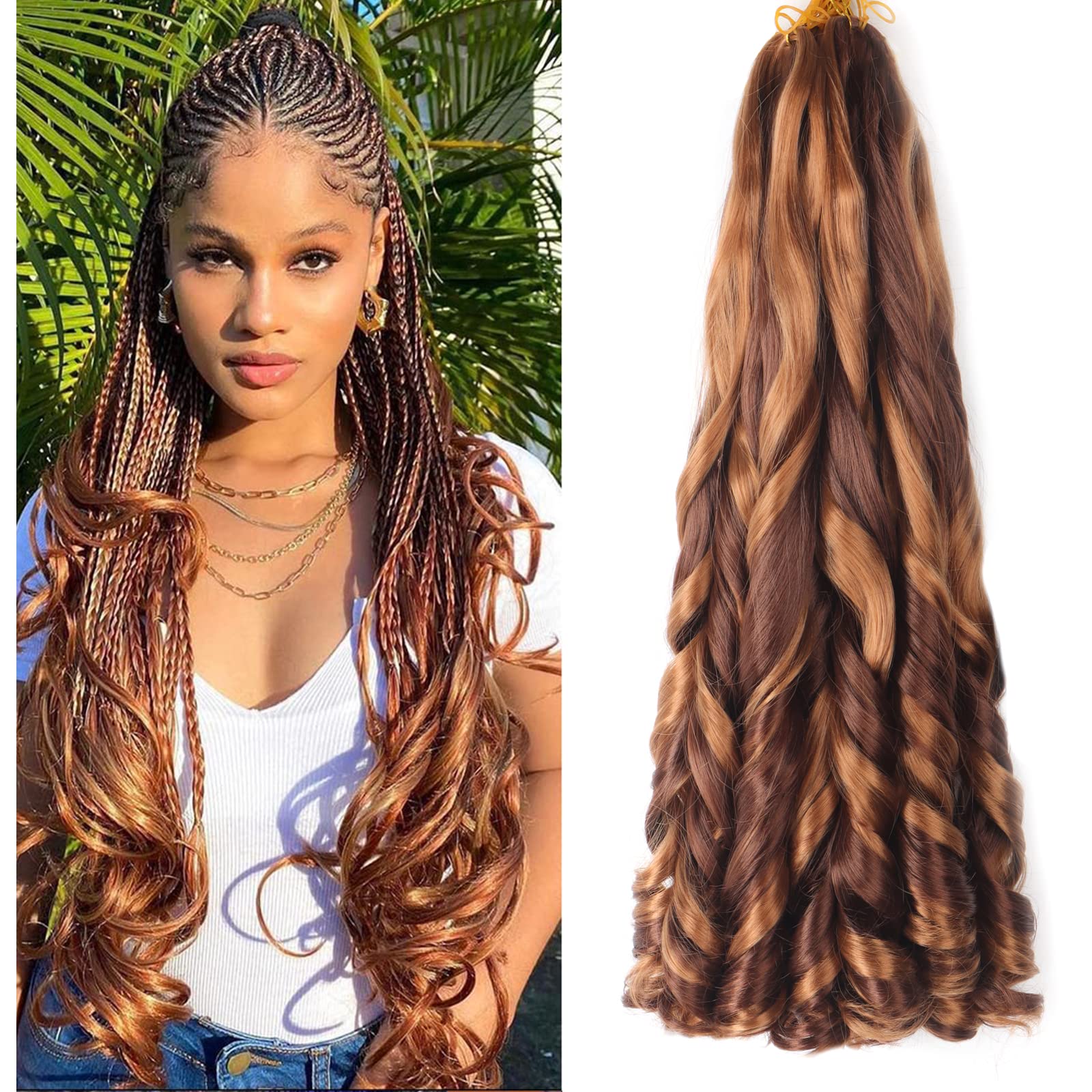 22 inch French Curl Braiding Hair 8 Pack Loose Wavy Spiral Curl Braids Crochet Hair Deep Wave Synthetic Extensions Pre Stretched Bouncy Braiding Hair (22 Inches, 33-30) — image 1