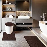 Baahrnom Bathroom Rugs Sets 3 Piece with Adjustable Toilet Seat Cover 19.5"x 18.5" Machine Washable Bath Rug Set with TPR Non Slip Rubber Backing Solid Bath Mat Set for Luxury Bathroom Decoration