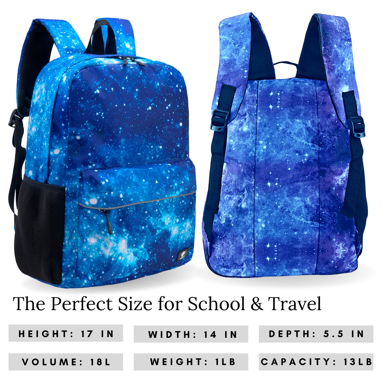 Fenrici Galaxy Backpack for Boys, Girls, Teens, Boys' Pack for School, Kids' Bookbags with Padded Laptop Compartment, Space Backpack, Blue Galaxy, 17 Inch