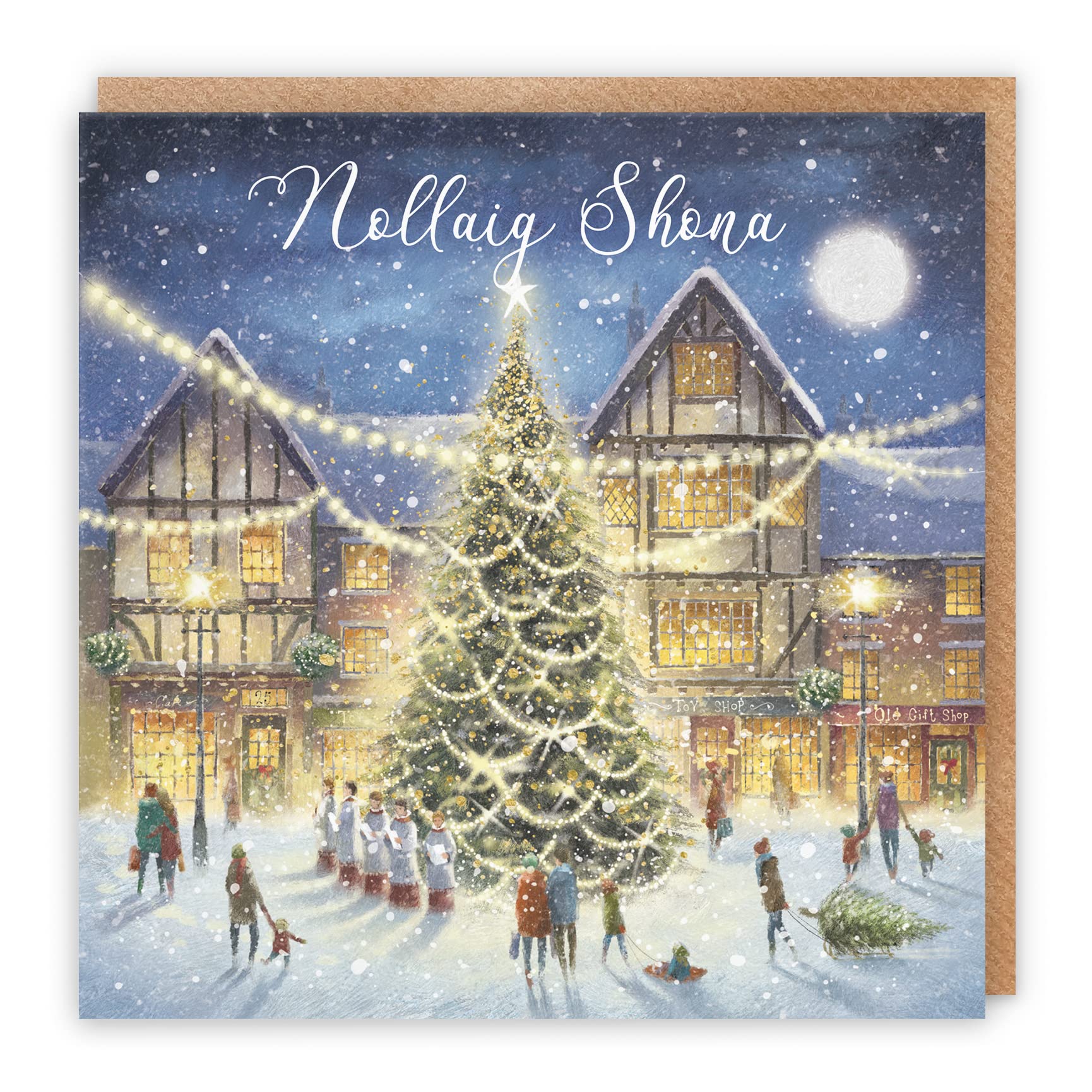 Hunts England - Luxury Individual Irish Gaelic Christmas Card For Men Or Women - Nollaig Shona - 'Christmas Eve' - Milo's Gallery Collection - Irish Gaelic Christmas Card