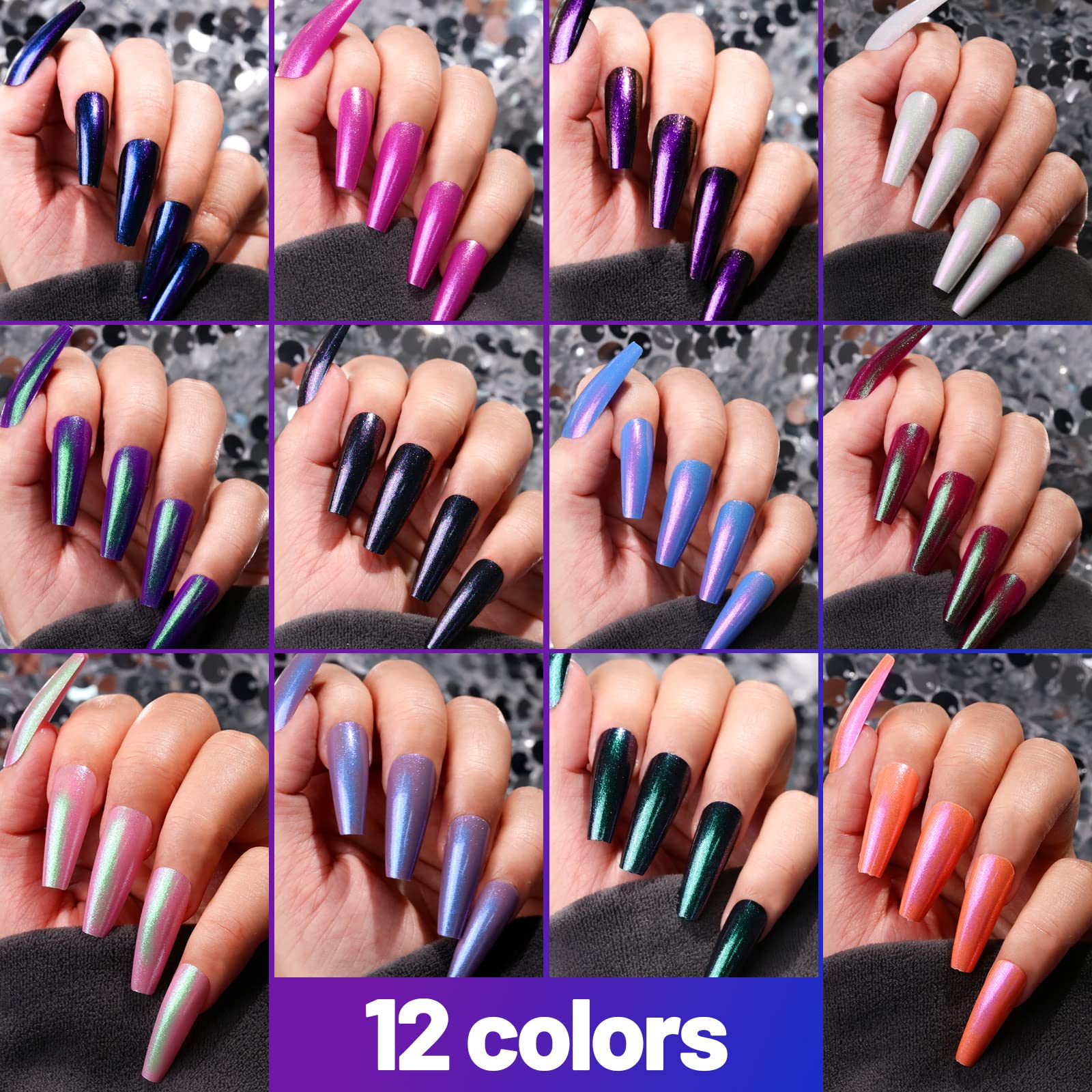 Teenitor Long Press On Nails, Chrome Press On Nails, 288pcs Long Coffin Ballerina False Nails, 12 Colors Full Cover Glue On Nails Holographic Metallic Mirror - Image 3