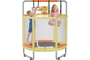 HOMECARE 55" Trampoline for Kids, 440lbs Capacity ASTM-Approved Mini Toddler Trampoline with Safety Enclosure Net,4 in 1 Adjustable Gymnastics Bar & Toys, Indoor & Outdoor
