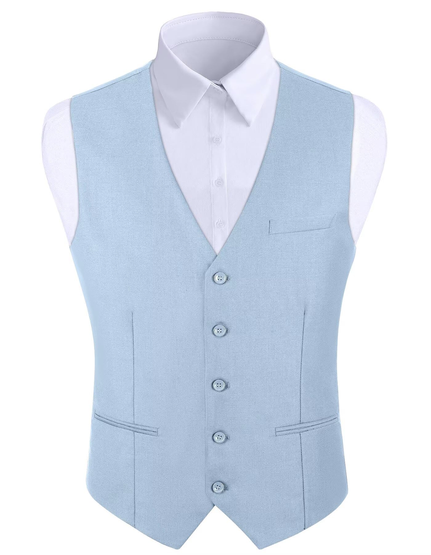 Photo 1 of Getthebeauty-style Men Suit Vest Sleeveless 3 Pockets Slim Fit Sky Blue Business Formal Waistcoat Dress Tweed Vest for Men Tuxedo-XL