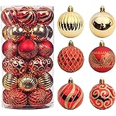 30 pcs Christmas Tree Balls, 2.36" Christmas Ornament Decorations Shatterproof Ornaments Gold and Red Color Painted Christmas Baubles Decorations for Party Wedding Christmas Decor