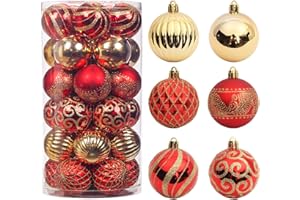 SUPREME XMAS 30 pcs Christmas Tree Balls, 2.36" Christmas Ornament Decorations Shatterproof Ornaments Gold and Red Color Painted Christmas Baubles Decorations for Party Wedding Christmas Decor