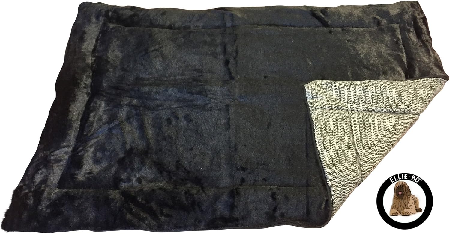 Ellie-Bo XXL Reversible Tweed and Black Faux Fur Mat for 48-inch Dog Cage, Black and Grey, 117 x 75 x 3 cm (L x W x H) - Image 4