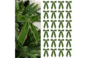 24Pcs Small Velvet Ribbon Bows for Christmas Tree Ornaments, Premade Twist Tie Bows for Treat Bags Bottles, Vintage Xmas Wrea