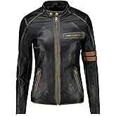 Jild Vintage Café Racer Genuine Leather Jacket Women - Distressed Leather Moto Biker Style Slim Fit Motorcycle Jacket Women
