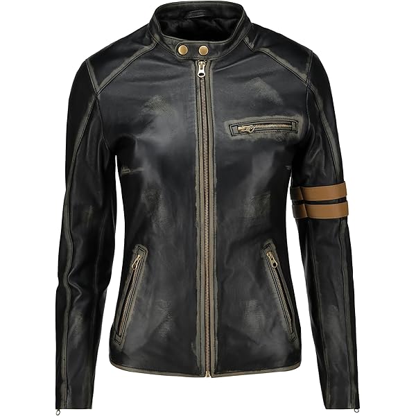 Men's Leather Jacket Black & Red Slim Fit Biker Vintage