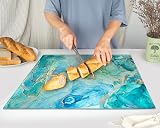Kitchenville Turquoise Glass Chopping Board 40x30cm Tempered Heat Resistant view 3