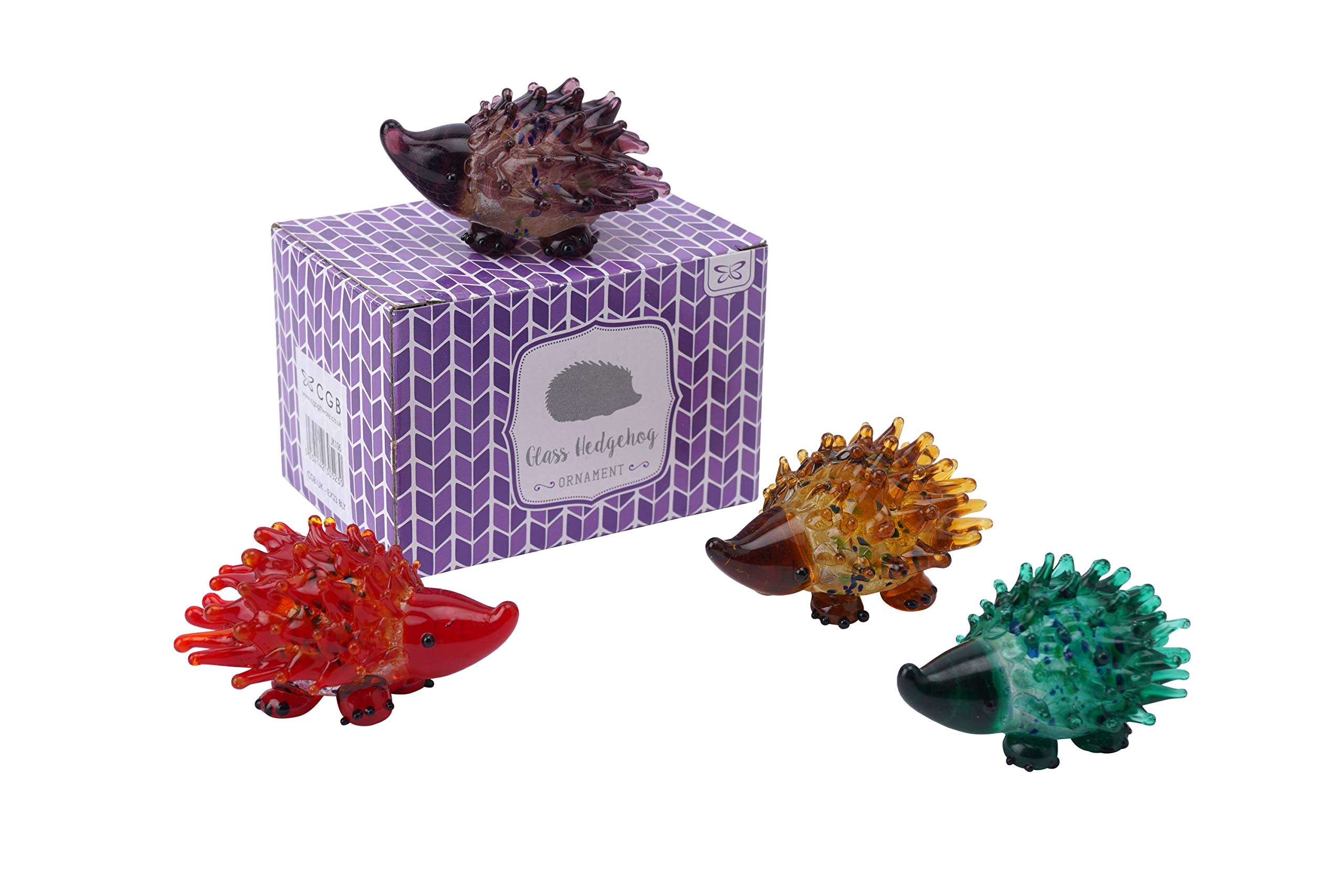 CGB Giftware | Glass Hedgehog in Gift Box | One Design To Be Chosen At Random | From Artisan Glassware Range | Glass Animal | Ornament | Gift | Hedgehog