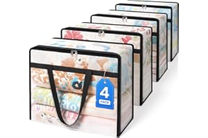 BlissTotes 4 Pack Clear Clothes Storage Bags, Moving Bags, Foldable Blanket Storage Under Bed Storage Containers with Sturdy Zipper and Handle for Clothing, Comforter, Bedding, Sheet (40L)