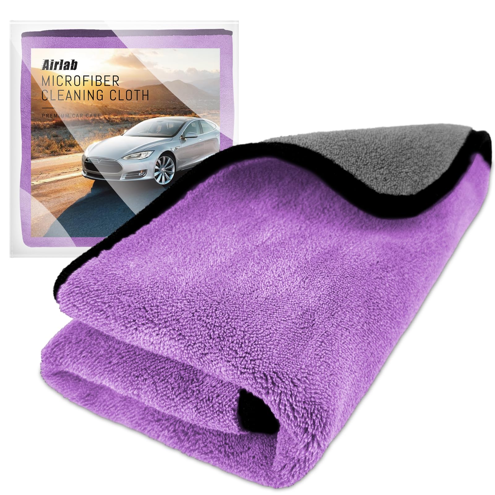 Airlab XXL Trockentuch Auto Mikrofasertücher 90X60 cm, Poliertücher Auto Tuch Zum Trocknen, Großes Microfasertuch für Autopflege, Saugstark & Lackschonend, Lila & Grau, 500 GSM