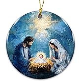 Holy Family Nativity Ornament – Ceramic Christmas Tree Decoration – Religious Christian Ornament Keepsake – Inspirational Xmas Holiday Décor Gift for Family Friends Teachers Church Members