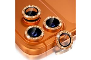 Choiche Compatible for iPhone 17 Pro/iPhone 17 Pro Max Camera Lens Protector Bling, 9H Tempered Glass Camera Cover Screen Protector Metal Ring Decoration Accessories (Glitter-Orange)