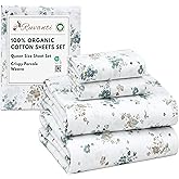 RUVANTI 100% Organic Cotton Sheets Queen Size, Percale Weave, GOTS Certified, 4-Piece Set, Deep Pocket 15", Crisp & Breathable, Soft Durable Bedding, Sábanas Algodón Orgánico – Halcyon