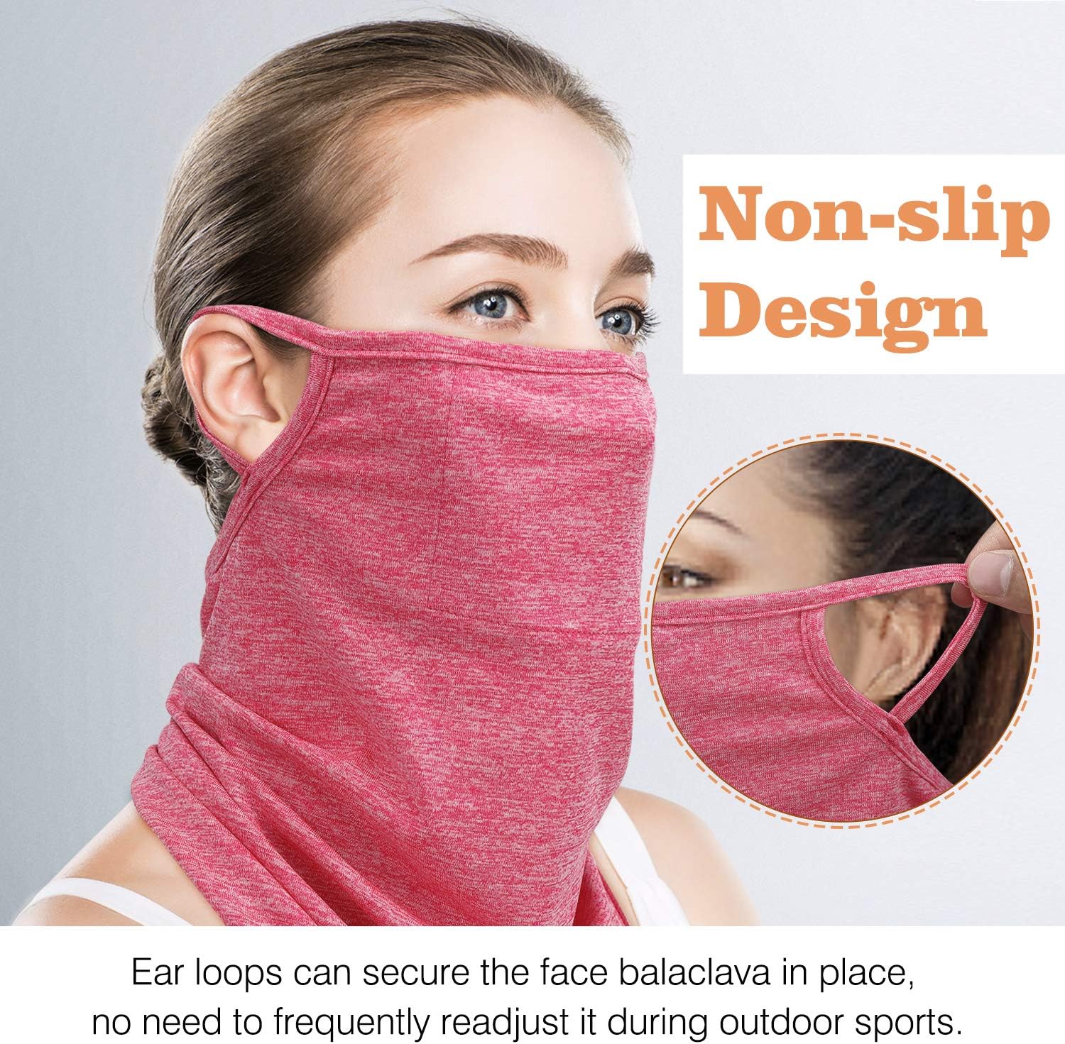 MoKo Scarf Mask Bandana with Ear Loops 3 Pack, Neck Gaiter Balaclava with Filter Pocket UV Protection Mask for Dust Wind Motorcycle Cycle Bandana Headband for Women Men, Dark Gray/Magenta/Light Blue : Sports & Outdoors